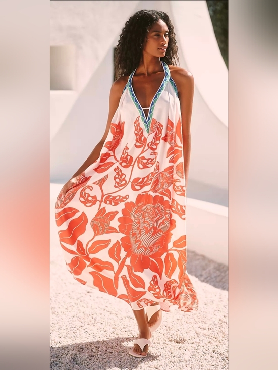 Anthropologie Other - Anthropologie Celandine Silky Floral Halter Midi Dress